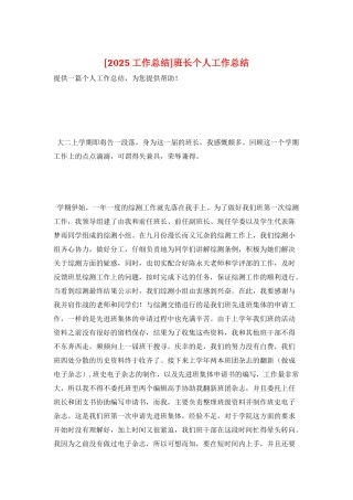 班长个人工作总结