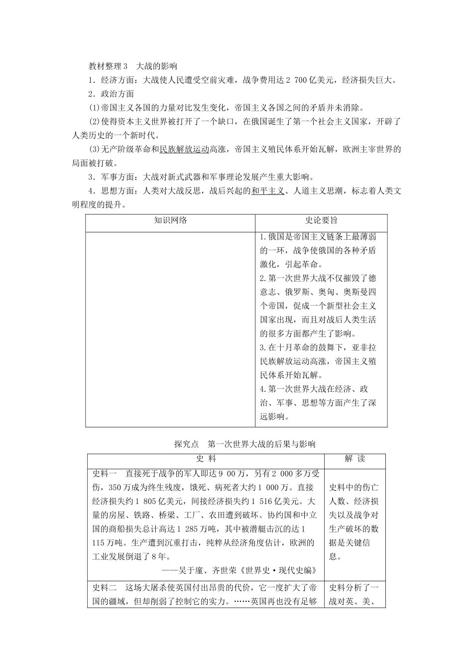 高中历史 专题1 第一次世界大战 3 第一次世界大战的影响教案（含解析）人民版选修3-人民版高二选修3历史教案_第2页