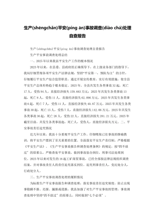 生产安全事故调查处理自查报告