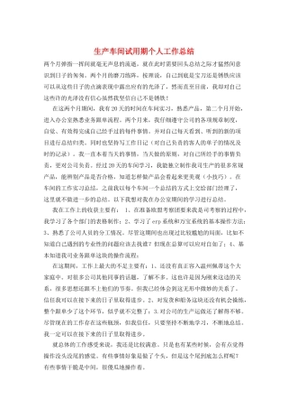 生产车间试用期个人工作总结