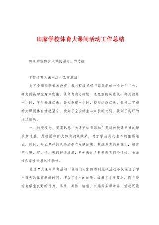 田家学校体育大课间活动工作总结