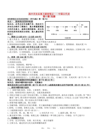 高中历史 中国古代史复习课堂笔记教案 人民版