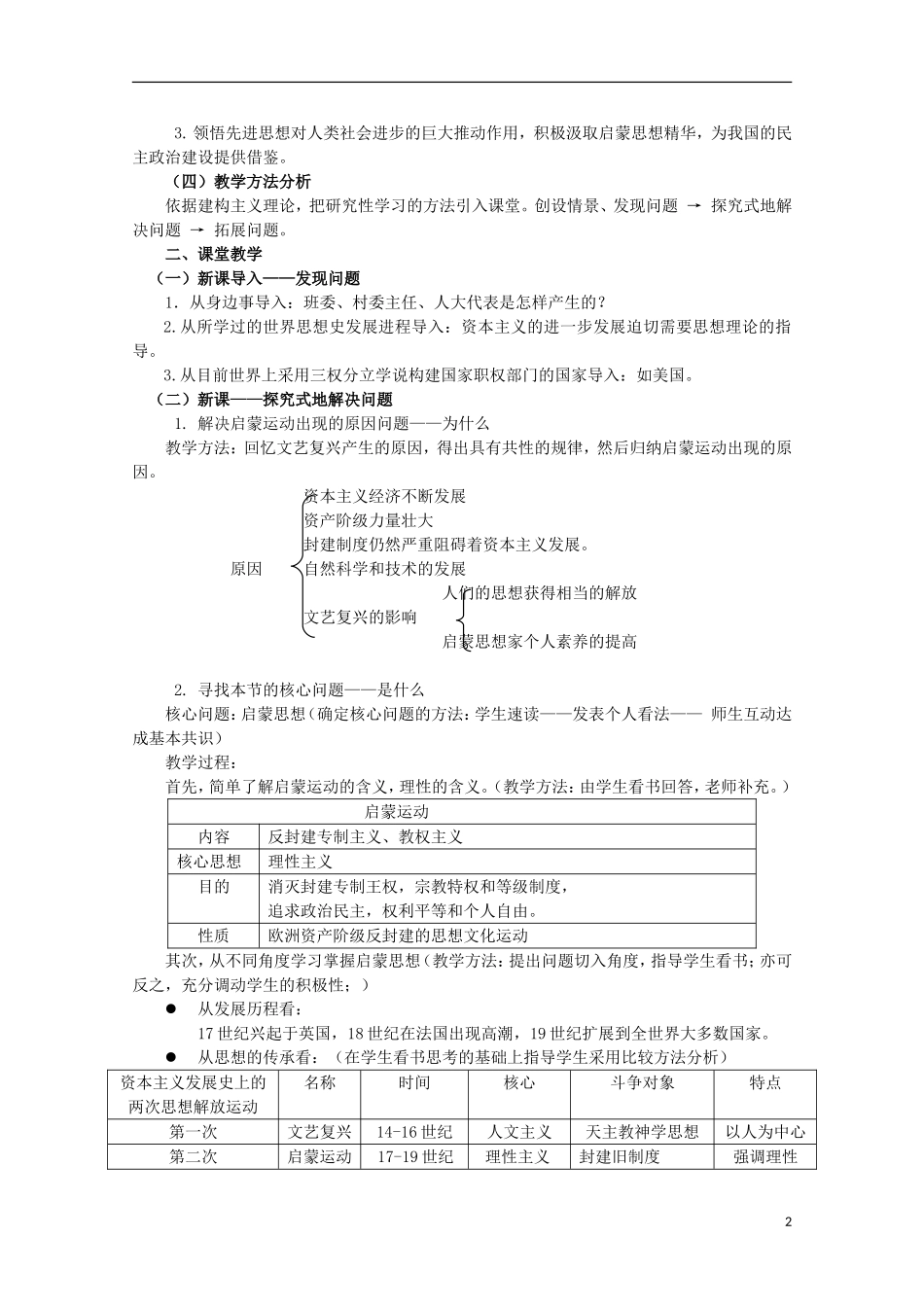 高中历史 第14课《理性之光》全套课程教案 岳麓版必修3_第2页