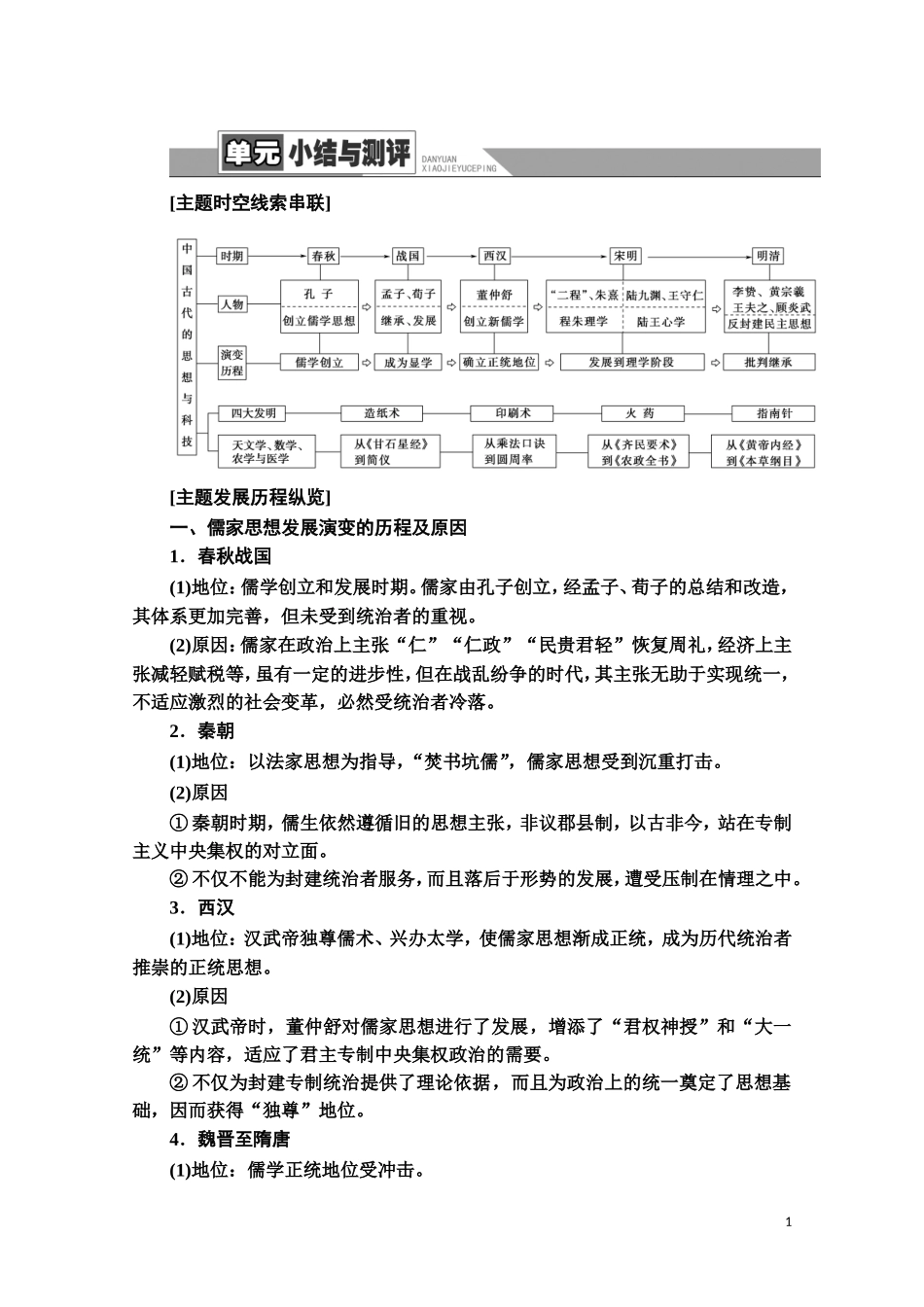 高中历史 第1单元 中国古代的思想与科技单元小结与测评教师用书 岳麓版必修3-岳麓版高二必修3历史教案_第1页