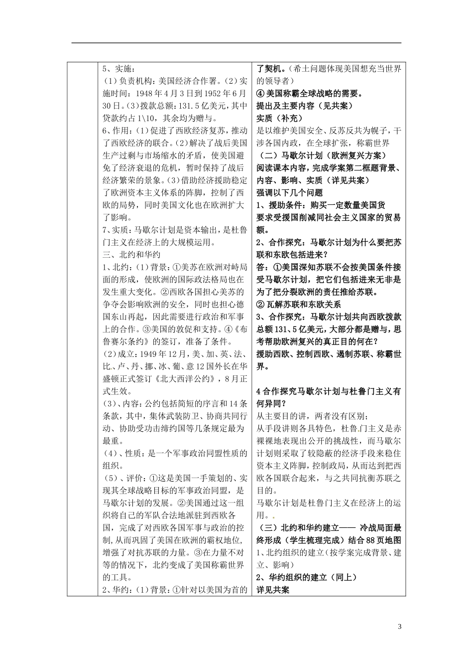 高中历史 专题四 第2节 美苏对峙 冷战局面的形成教案 人民版选修3-人民版高二选修3历史教案_第3页