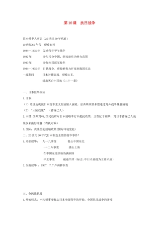 高中历史 第16课 抗日战争知识点总结素材 新人教版必修1-新人教版高一必修1历史素材