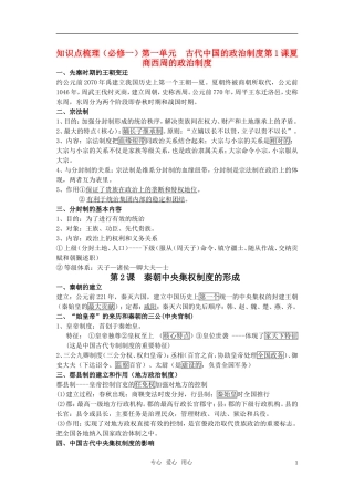高中历史 复习提纲教案 新人教版必修1