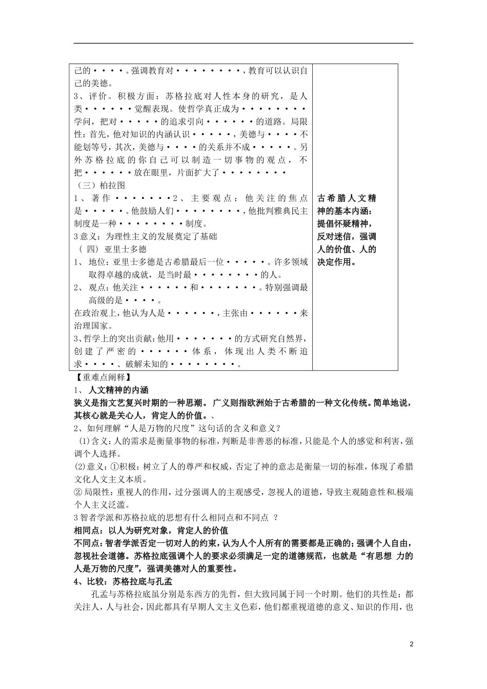 高中历史 第16课 西方人文精神的起源教学设计1 北师大版必修3-北师大版高二必修3历史教案_第2页