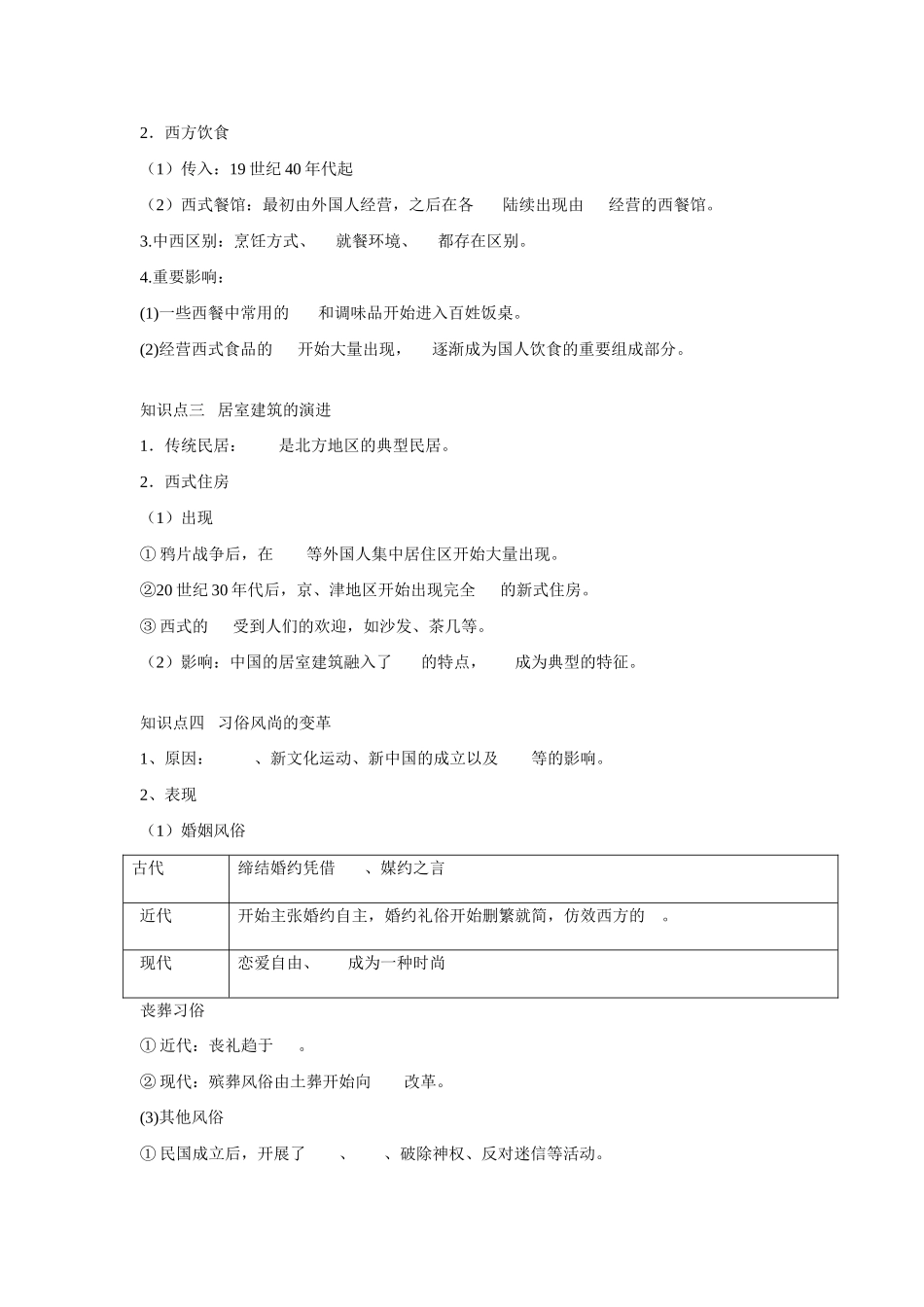 高中历史 专题四 中国近现代社会生活的变迁第1节《物质生活和社会习俗的变迁》参考学案1 人民版必修2_第2页