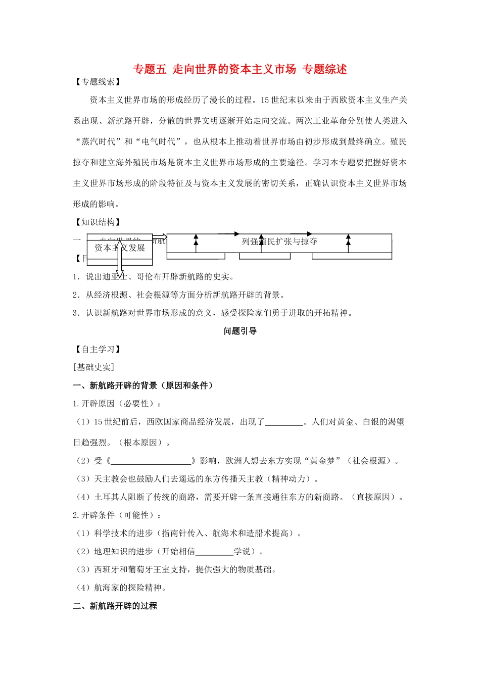 高中历史 专题五 走向世界的资本主义市场专题综述 人民版必修2-人民版高一必修2历史素材_第1页