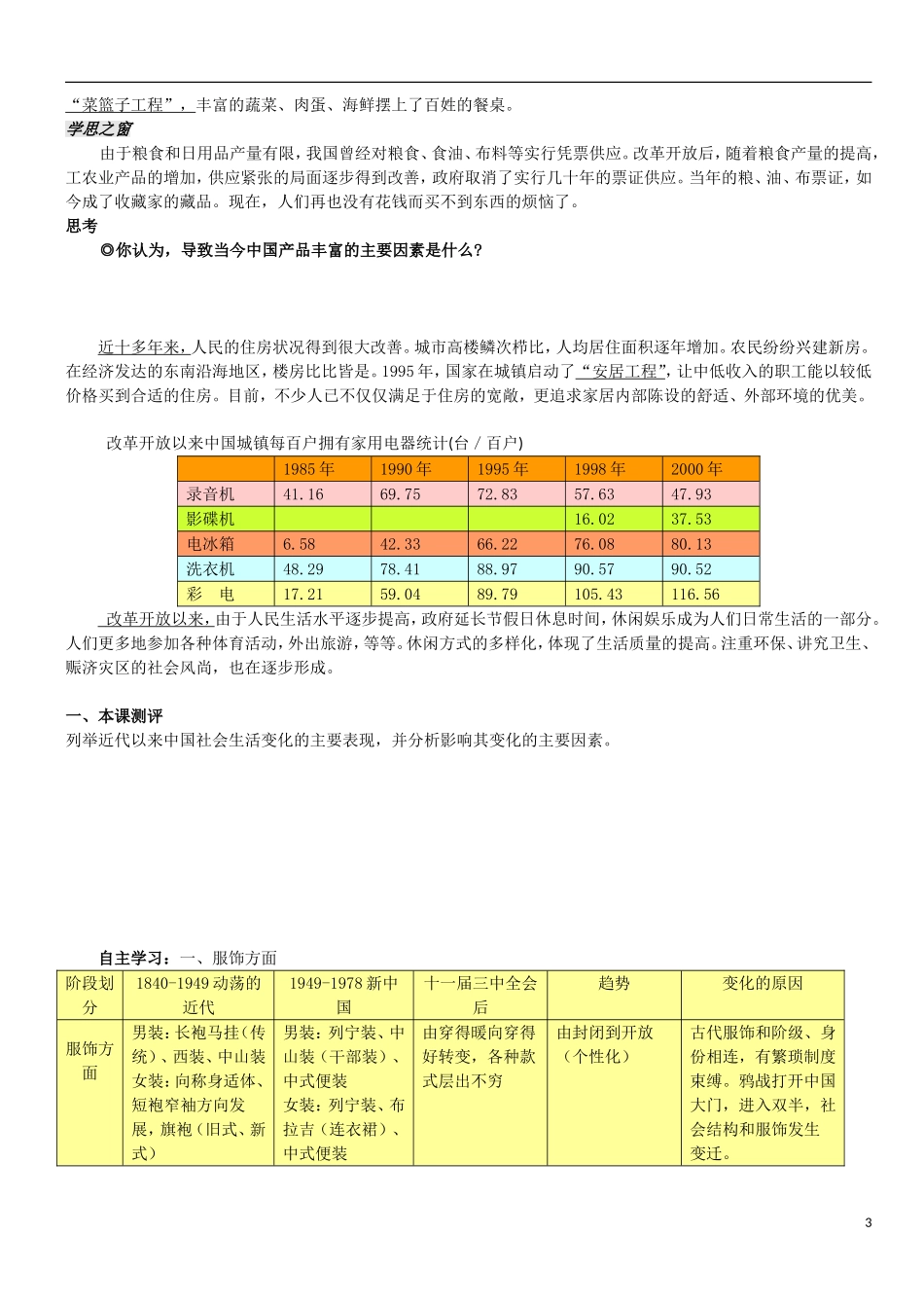 高中历史 物质生活与社会习俗的变迁“三合一”备课笔记 新人教版必修2_第3页