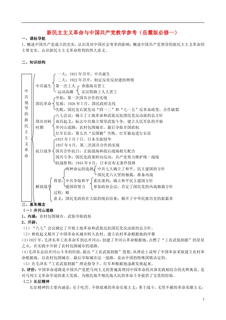 高中历史 新民主主义革命与中国共产党教案 岳麓版必修1_第1页