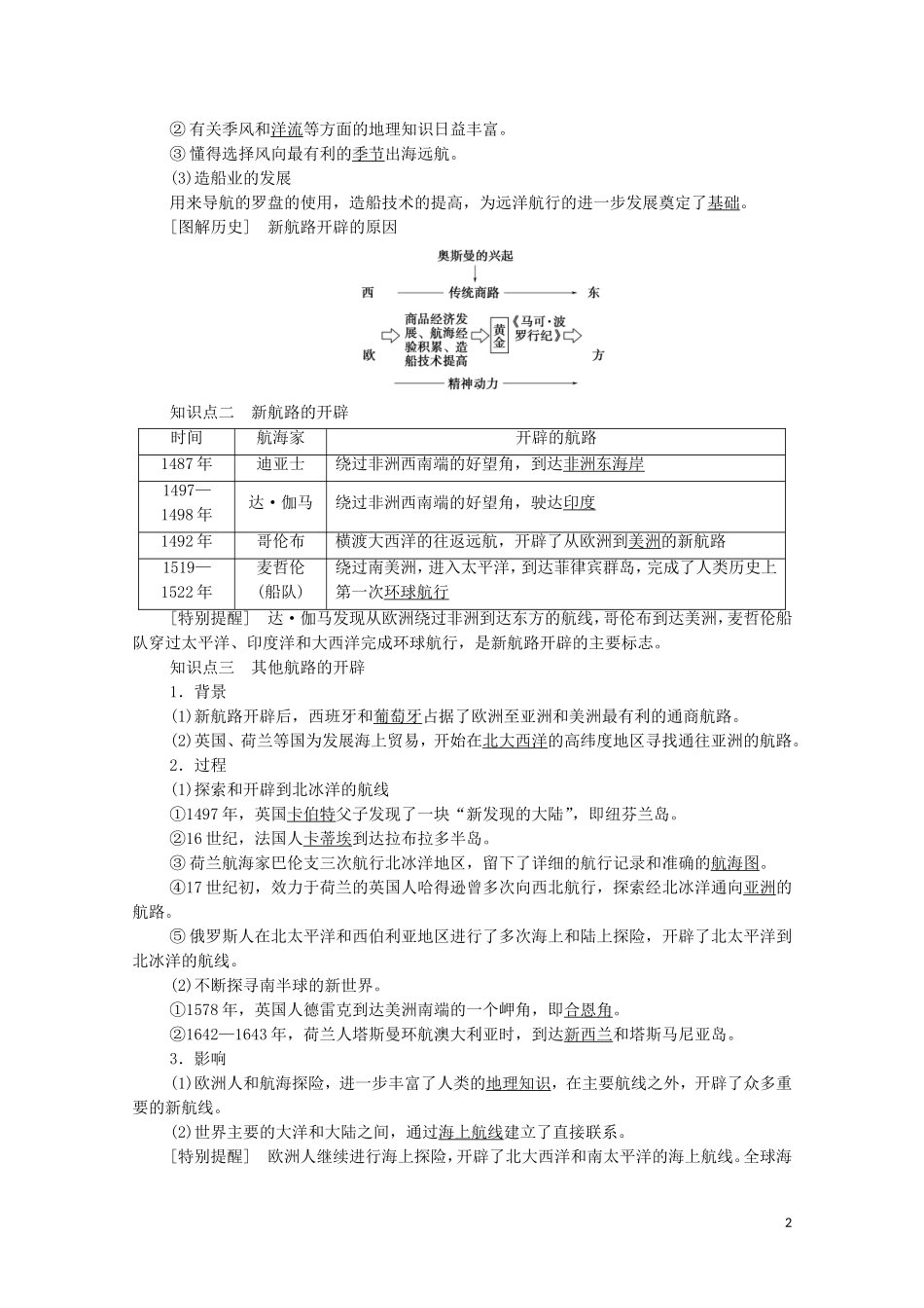 高中历史 第3单元 走向整体的世界 第6课 全球航路的开辟教学案 新人教版必修《中外历史纲要下》-新人教版高一必修历史教学案_第2页
