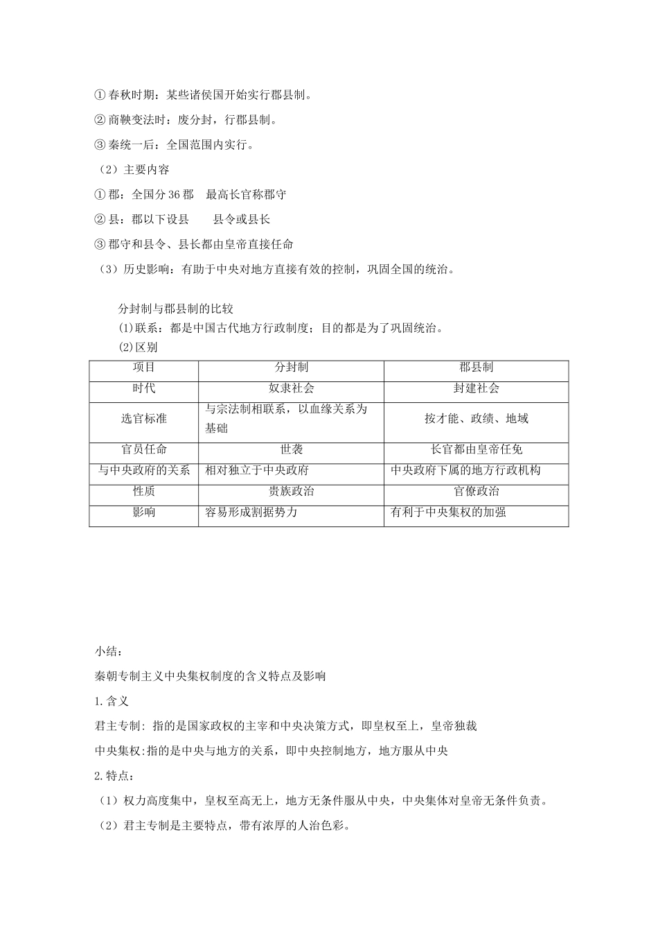 高中历史 第2课 秦朝中央集权制度的形成知识点总结素材 新人教版必修1-新人教版高一必修1历史素材_第2页