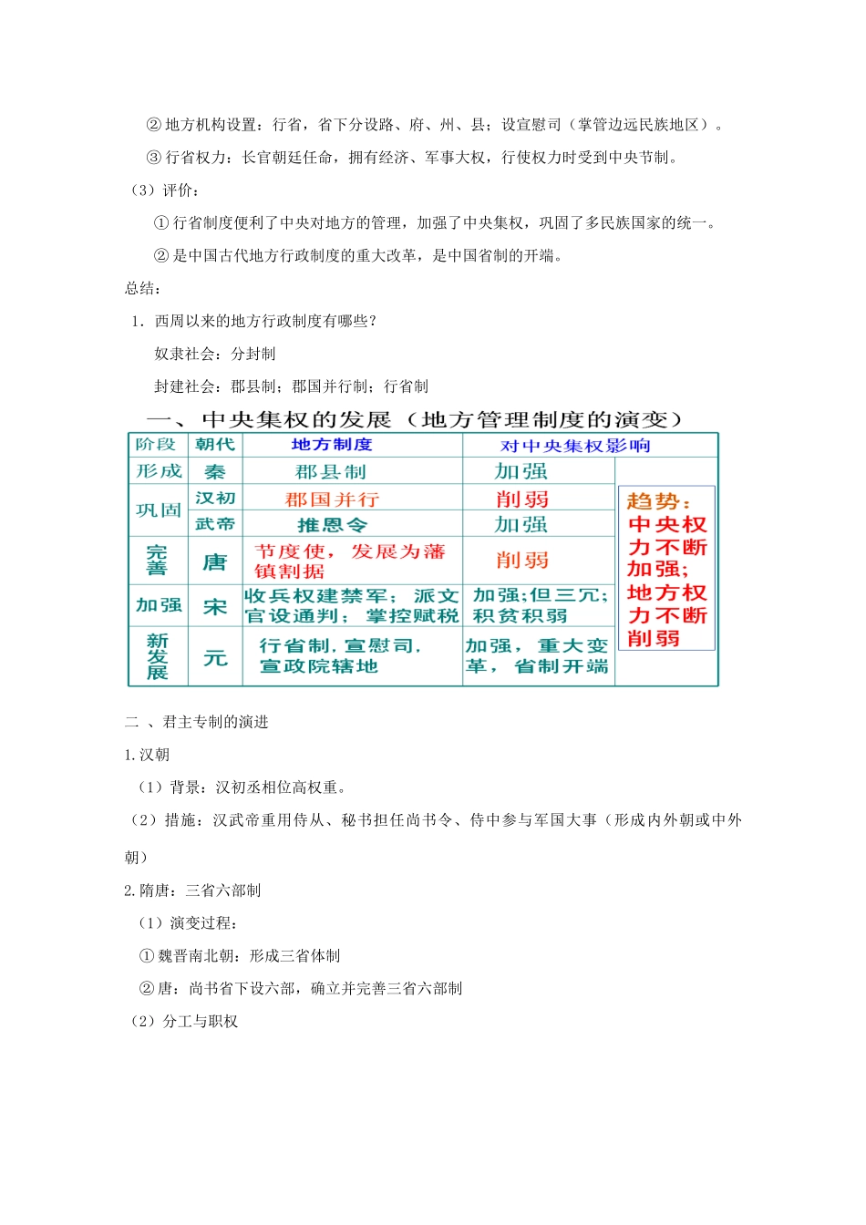 高中历史 第3课 从汉到元政治制度的演变知识点总结素材 新人教版必修1-新人教版高一必修1历史素材_第2页