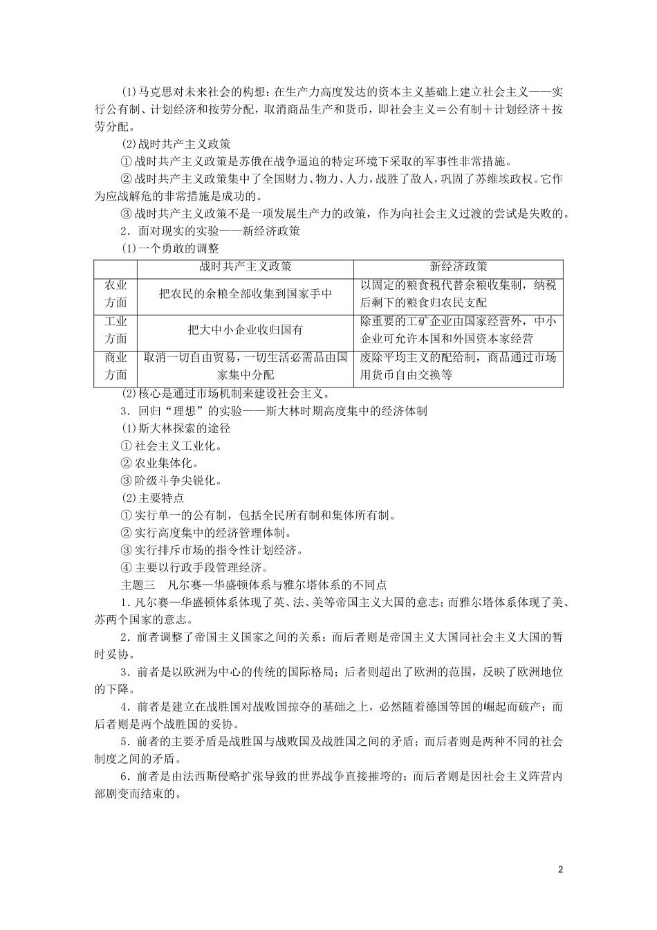 高中历史 第7单元 两次世界大战、十月革命与国际秩序的演变单元小结与测评教学案 新人教版必修《中外历史纲要下》-新人教版高一必修历史教学案_第2页