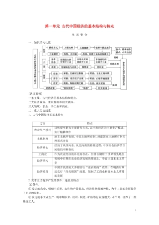 高中历史 第一单元 古代中国经济的基本结构与特点单元整合教学案 新人教版必修2-新人教版高一必修2历史教学案