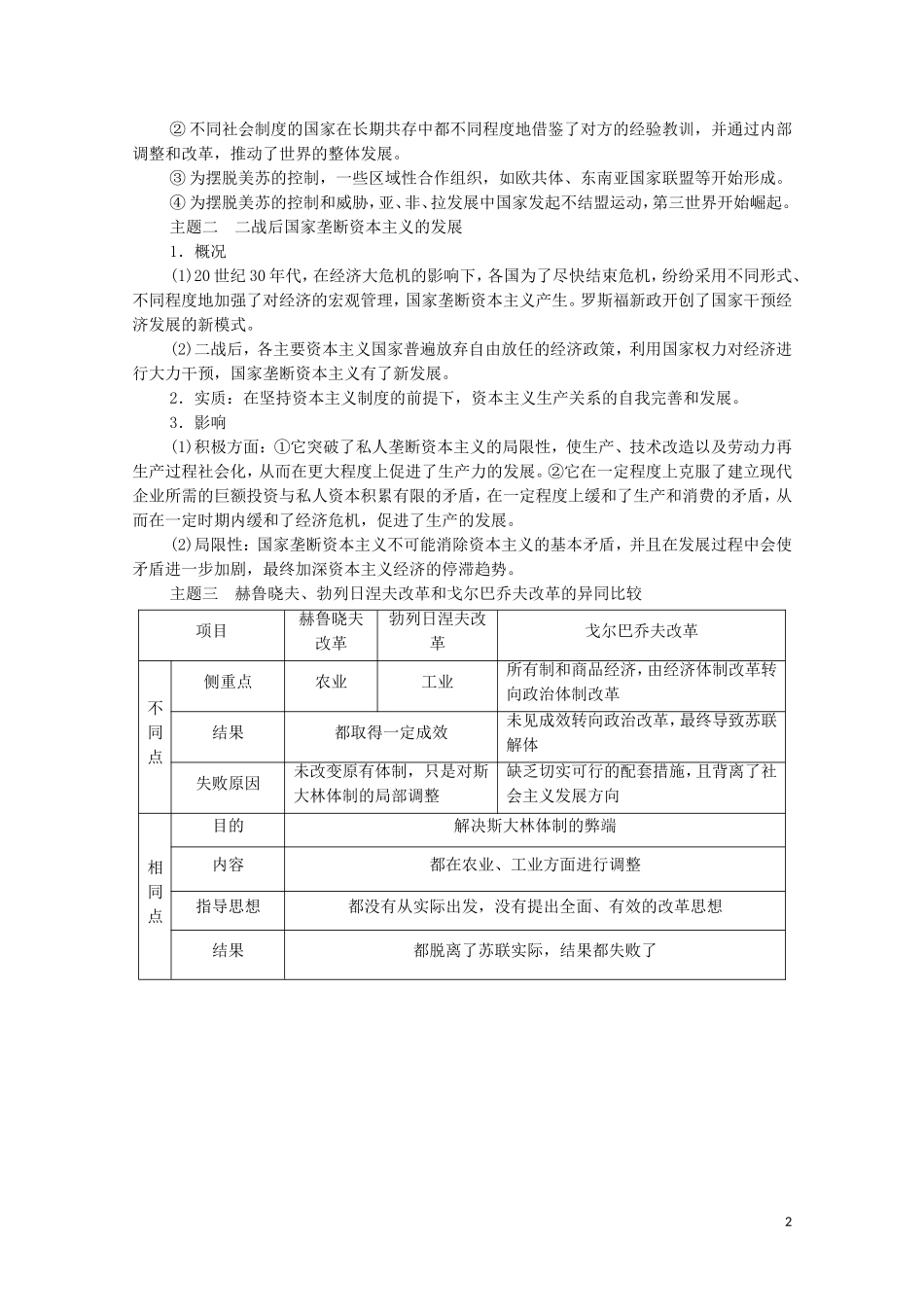 高中历史 第8单元 20世纪下半叶世界的新变化单元小结与测评教学案 新人教版必修《中外历史纲要下》-新人教版高一必修历史教学案_第2页