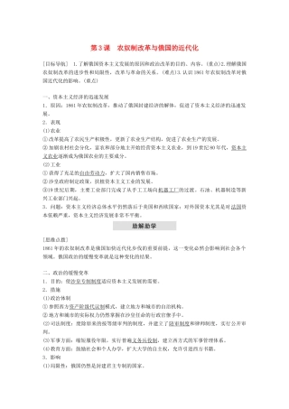高中历史 第七单元 俄国农奴制改革 第3课 农奴制改革与俄国的近代化教学案 新人教版选修1-新人教版高二选修1历史教学案