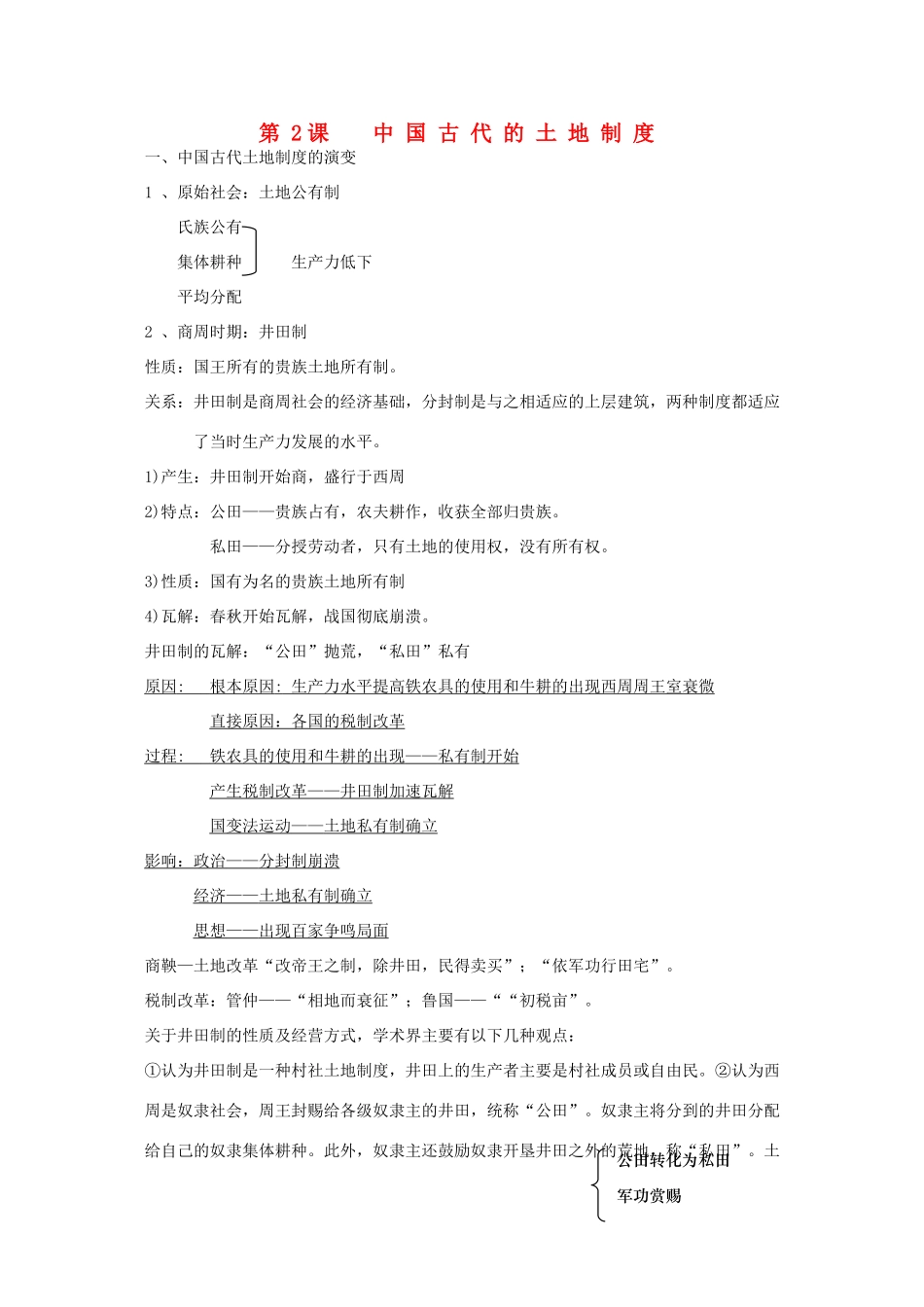 高中历史 第一单元 中国古代的农耕经济 第2课 中国古代的土地制度素材 岳麓版必修2-岳麓版高一必修2历史素材_第1页