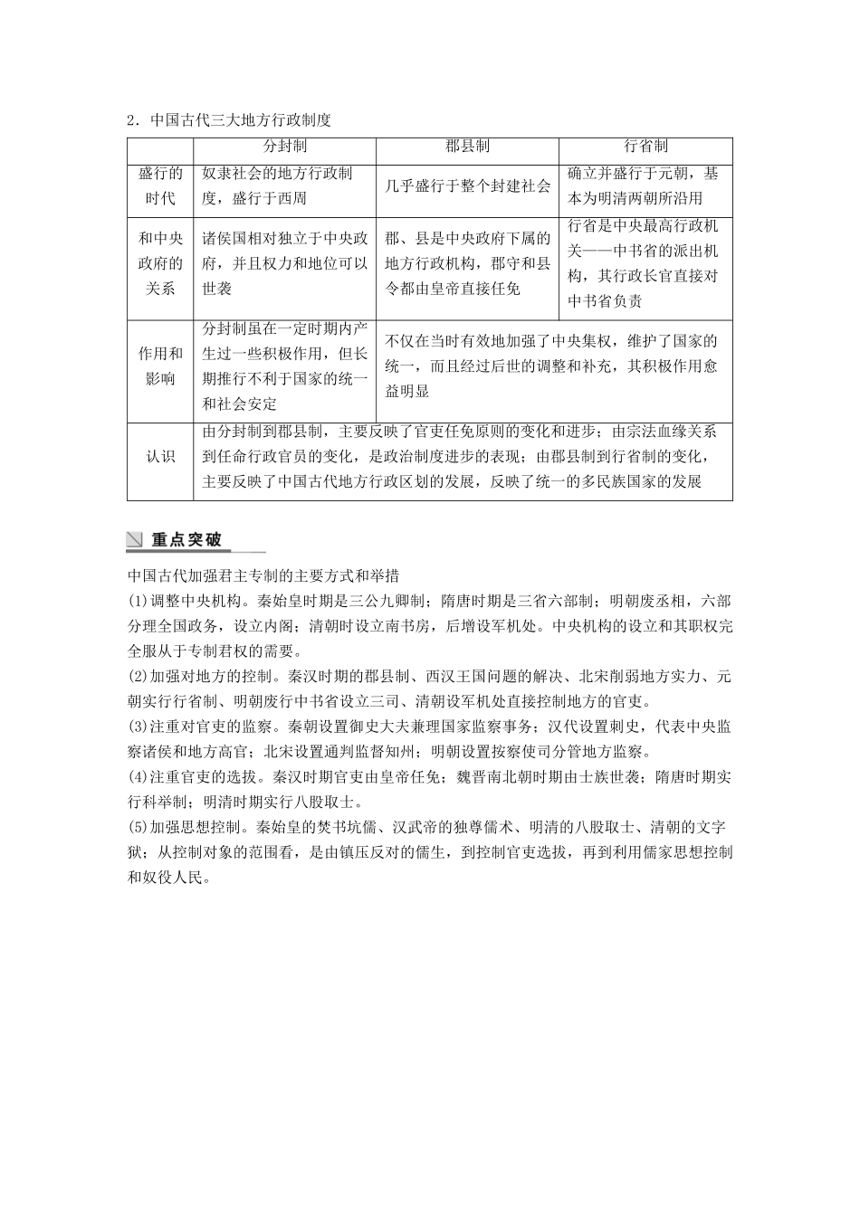 高中历史 第一单元 中国古代的中央集权制度单元学习总结教学案 岳麓版必修1-岳麓版高一必修1历史教学案_第2页