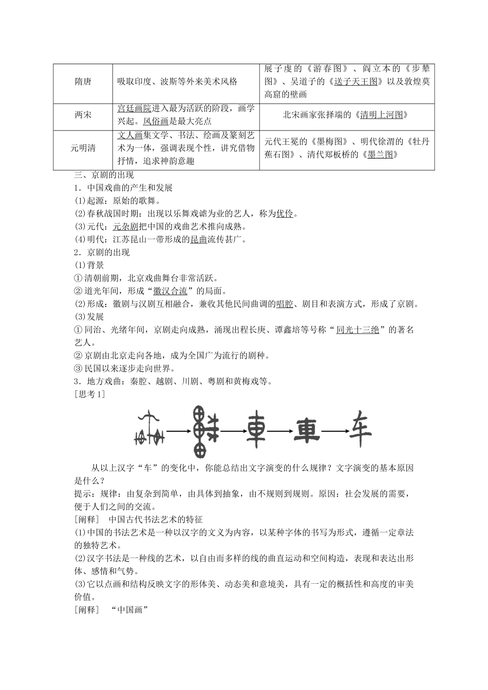 高中历史 第三单元 古代中国的科学技术与文学艺术 第10课 充满魅力的书画和戏曲艺术教案（含解析）新人教版必修3-新人教版高二必修3历史教案_第2页