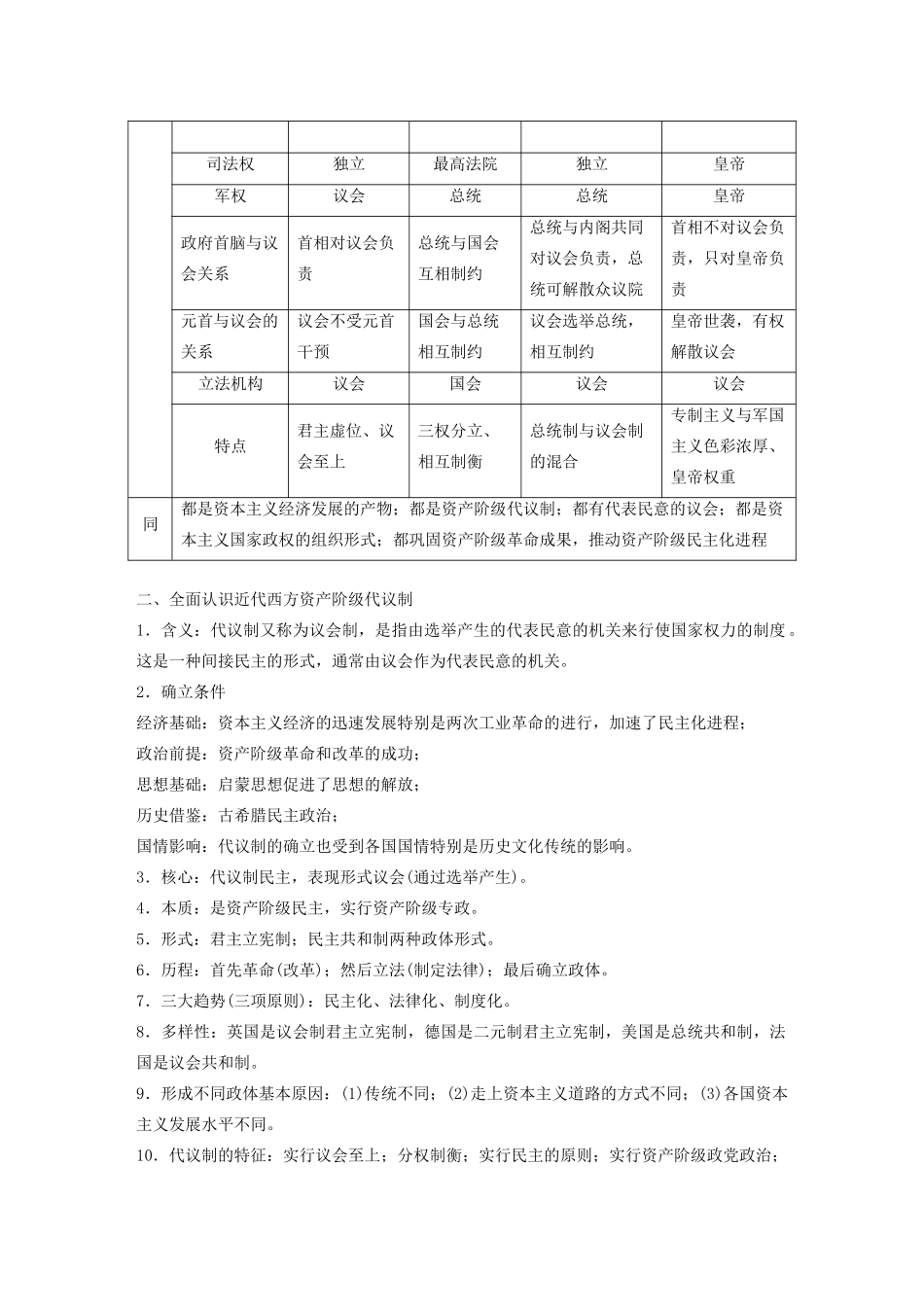 高中历史 第三单元 近代西方资本主义政体的建立单元总结学案（含解析）岳麓版必修1-岳麓版高一必修1历史学案_第2页