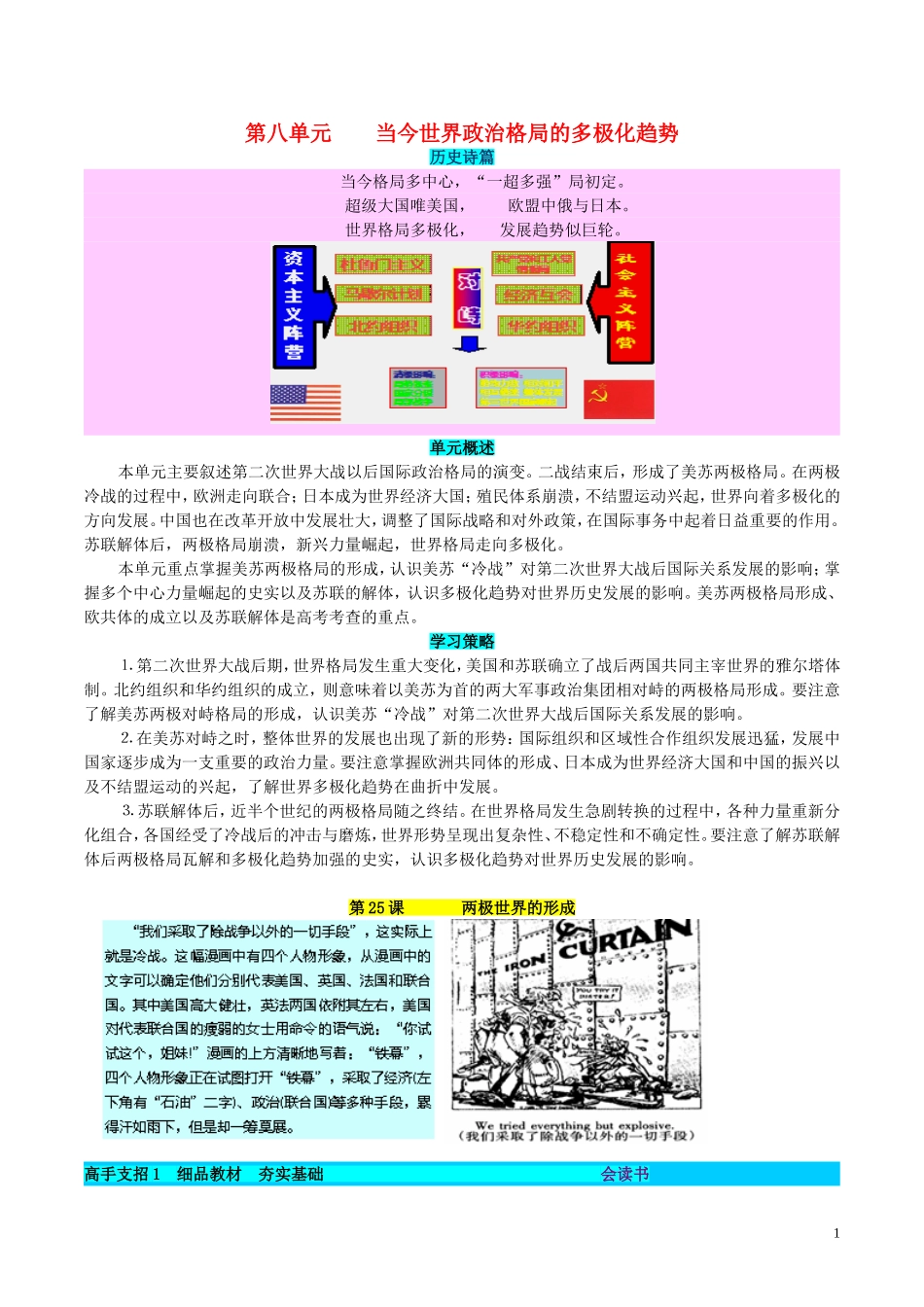 高中历史 第八单元 当今世界政治格局的多极化趋势教学案 新人教版必修1-新人教版高一必修1历史教学案_第1页