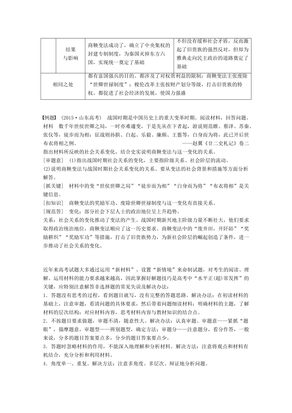 高中历史 第二单元 商鞅变法单元学习总结教学案 新人教版选修1-新人教版高二选修1历史教学案_第2页
