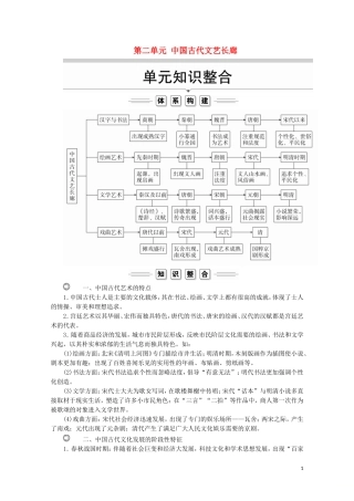 高中历史 第二单元 中国古代文艺长廊单元知识整合教学案 岳麓版必修3-岳麓版高二必修3历史教学案