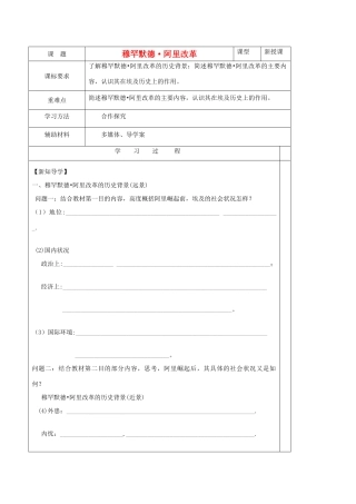 高中历史 第四单元 工业文明冲击下的改革 第13课 穆罕默德阿里改革教学案 岳麓版选修1-岳麓版高二选修1历史教学案