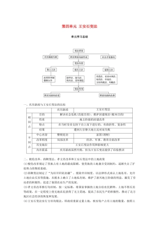 高中历史 第四单元 王安石变法单元学习总结教学案 新人教版选修1-新人教版高二选修1历史教学案