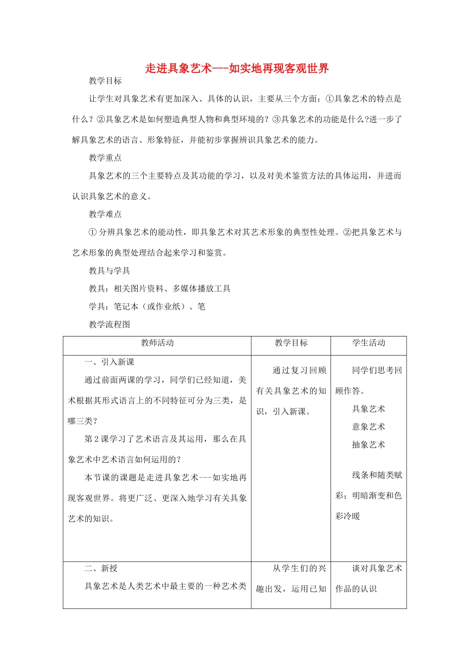 高中基本能力 《走进具象艺术-如实地再现客观世界》说课教案_第1页