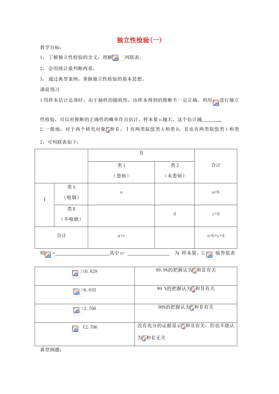 高中数学 1.1.1《独立性检验一》教学案 苏教版选修1-2_第1页