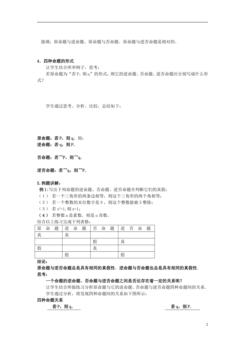 高中数学 1.1.2四种命题及相互关系学案 理 新人教A版选修2-1-新人教A版高二选修2-1数学学案_第2页