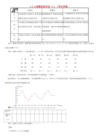 高中数学 1.2.2函数的表示法（1）学案 新人教A版必修1-新人教A版高一必修1数学学案