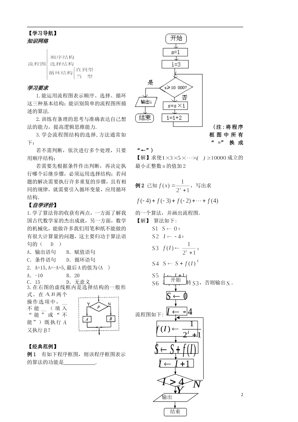 高中数学 1.2.5流程图复习学案 苏教版必修3-苏教版高二必修3数学学案_第2页