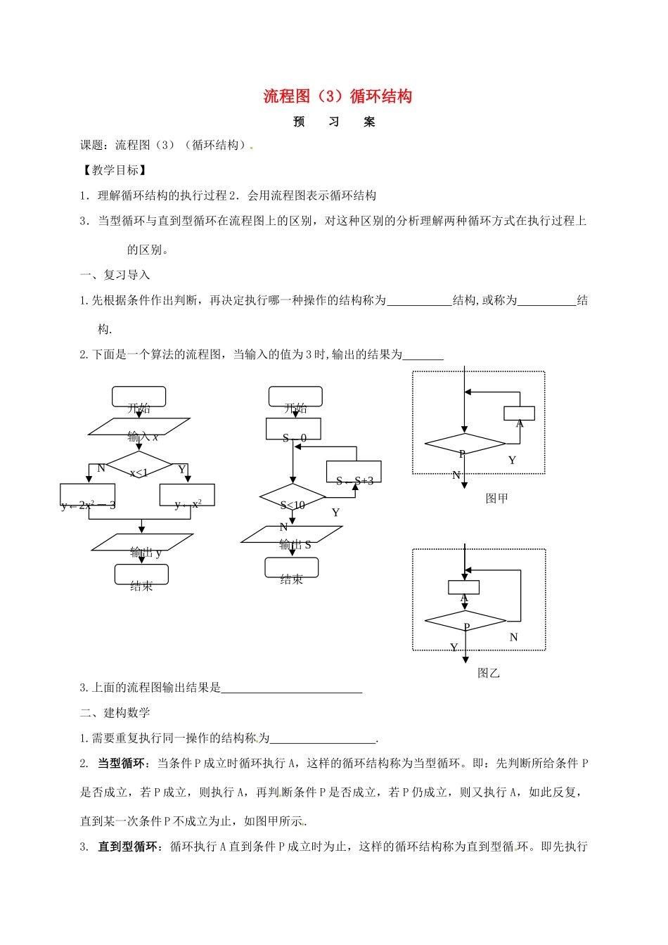 高中数学 1.2 流程图（3）循环结构导学案 苏教版必修3-苏教版高中必修3数学学案_第1页