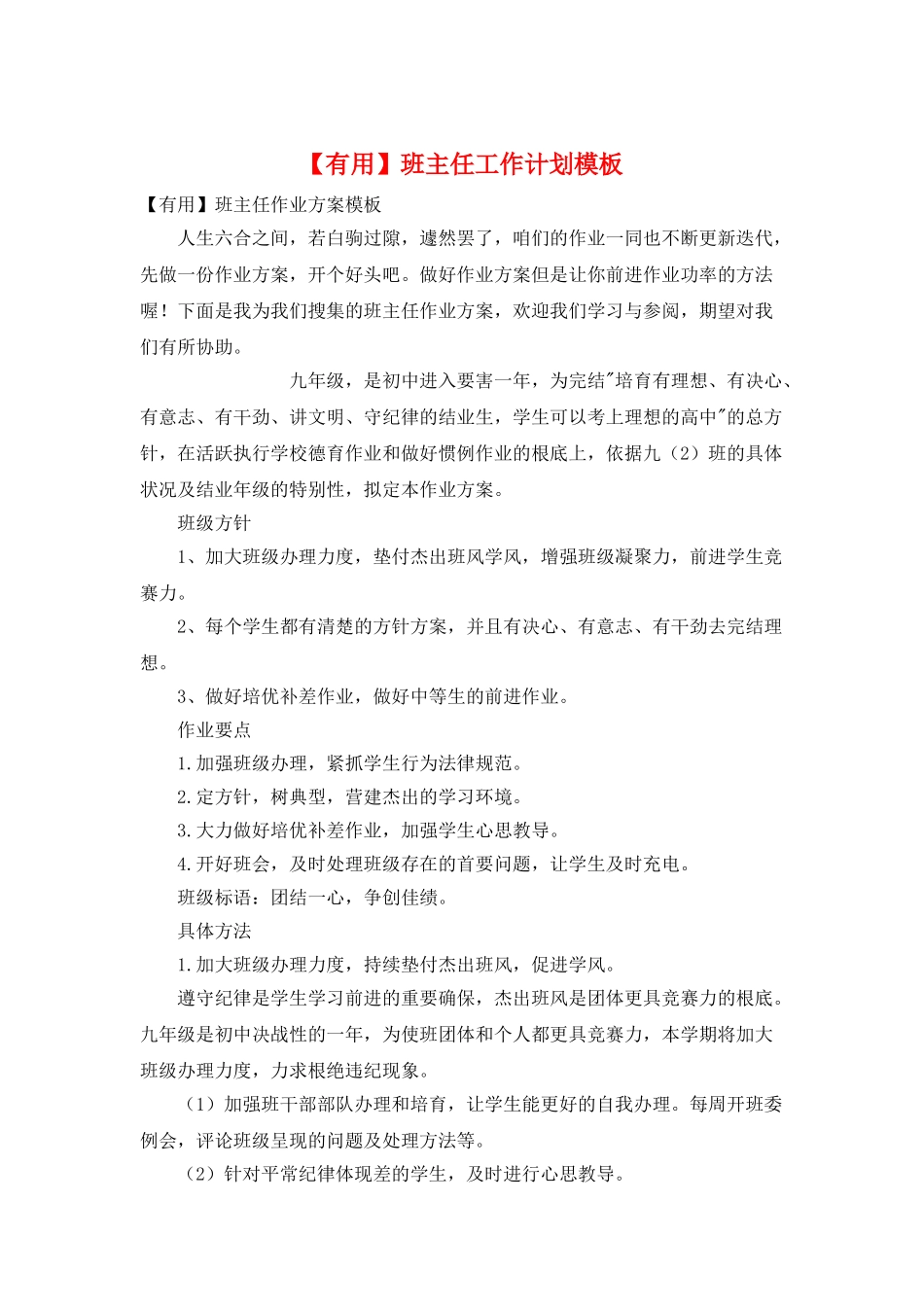 班主任工作计划模板_第1页