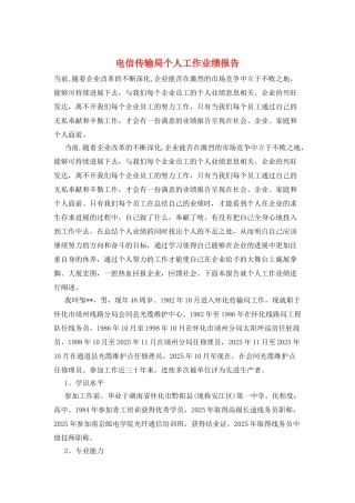 电信传输局个人工作业绩报告