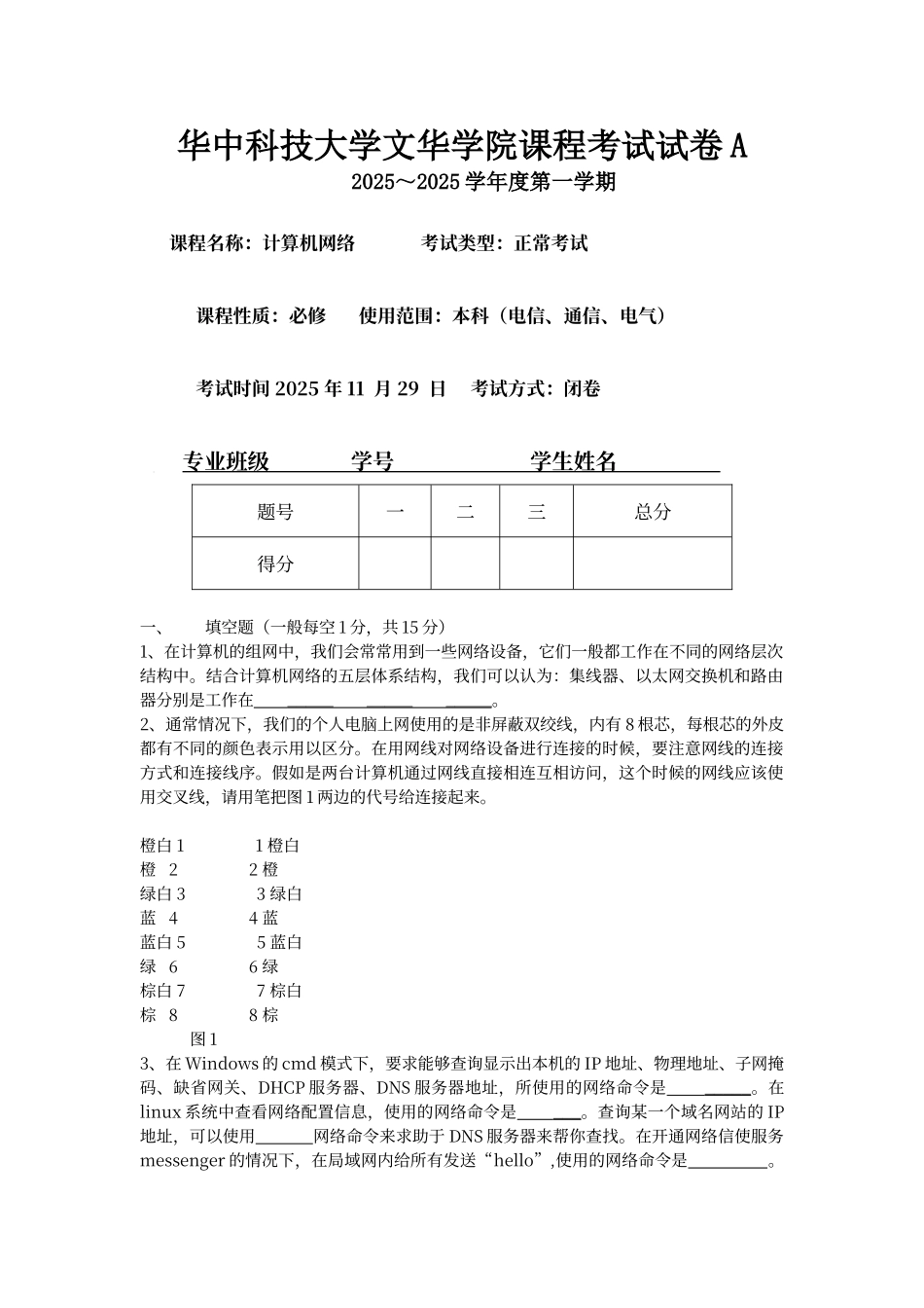 电信通信电气计算机网络A卷_第1页