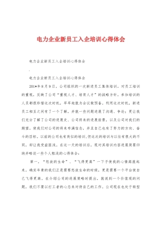 电力企业新员工入企培训心得体会