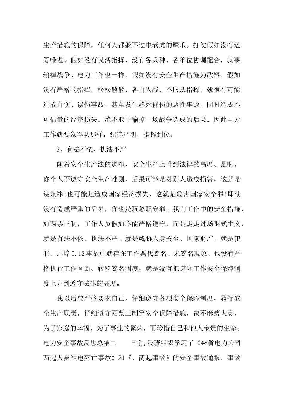 电力安全事故反思总结（精编版）_第2页