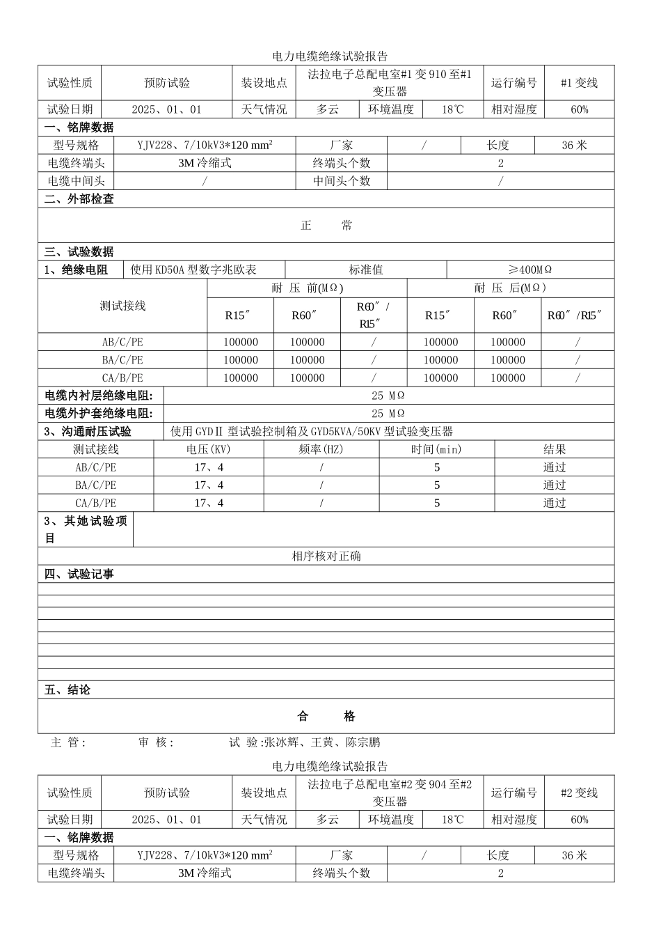 电力电缆绝缘试验报告_第1页