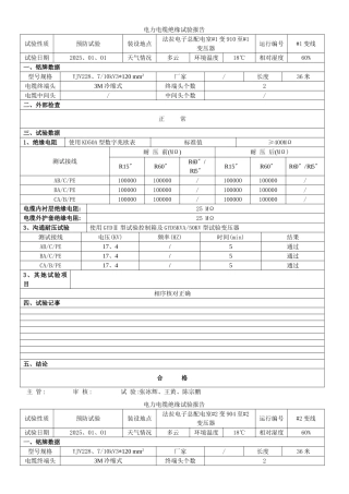 电力电缆绝缘试验报告