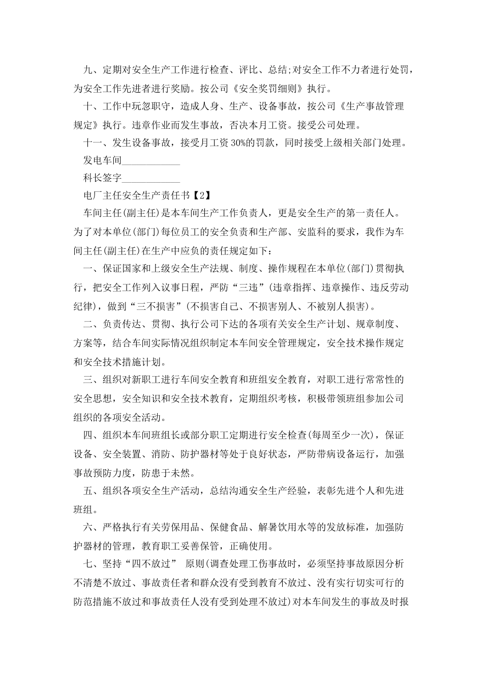 电厂主任安全生产责任书_第2页