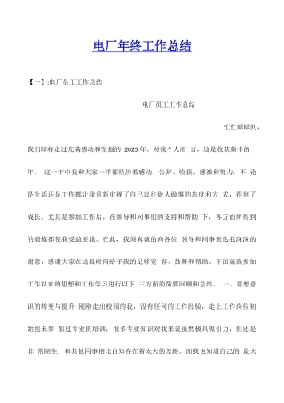 电厂年终工作总结