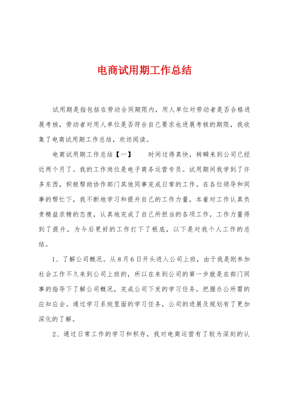 电商试用期工作总结_第1页