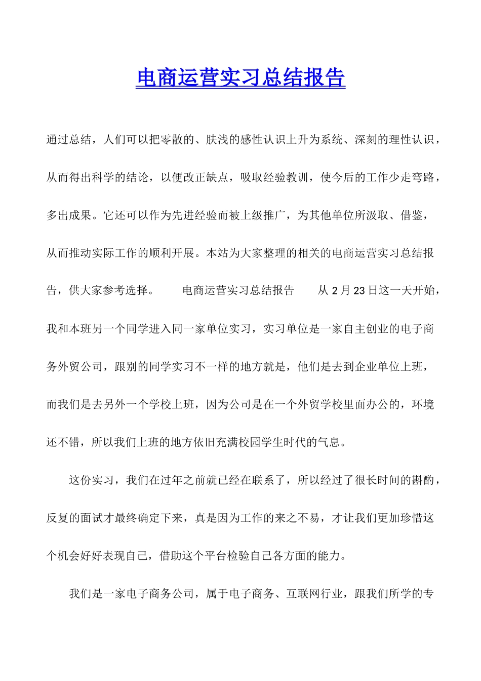 电商运营实习总结报告_第1页