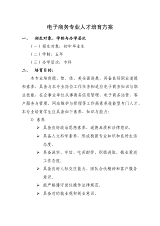 电子商务专业人才培养方案招生对象学制与办学层次样本